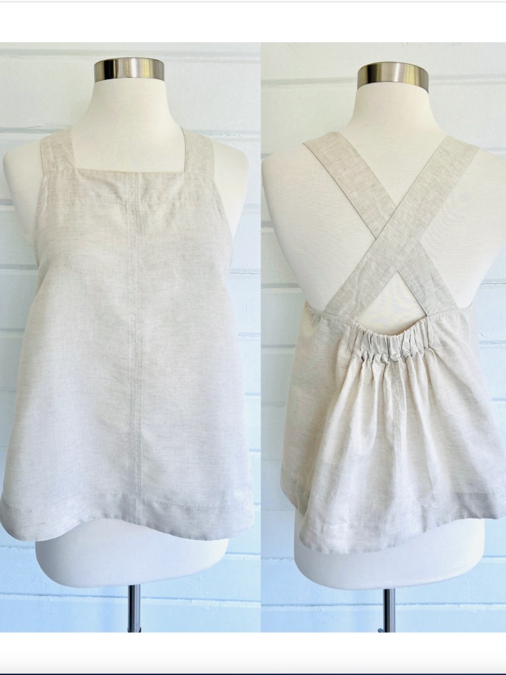 COS Linen Blend Square Neck Sleeveless Crop Top with Gathered Back - XS